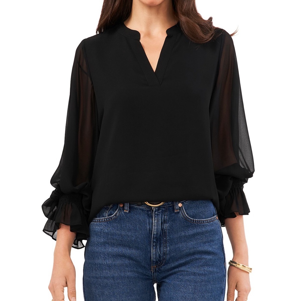 Vince Camuto Black Blouse with Sheer Sleeves